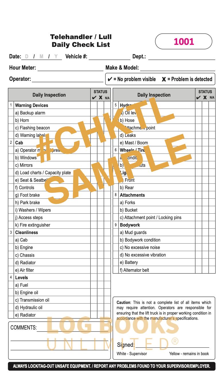 Sample telehandler checklist